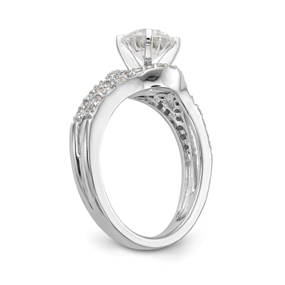 14k White Gold Peg Set Simulated Diamond Criss Cross Engagement Ring
