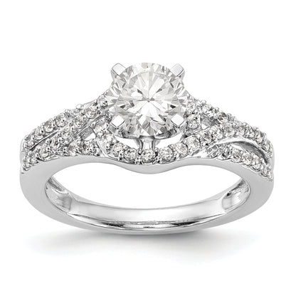 14k White Gold Peg Set Simulated Diamond Criss Cross Engagement Ring