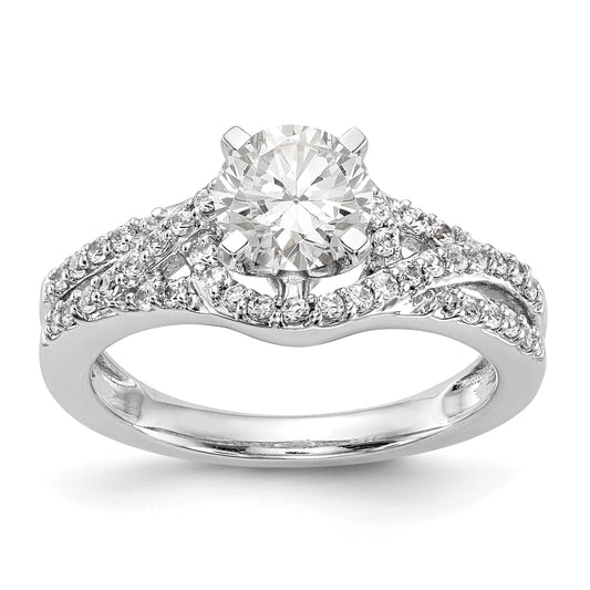 14k White Gold Peg Set Simulated Diamond Criss Cross Engagement Ring