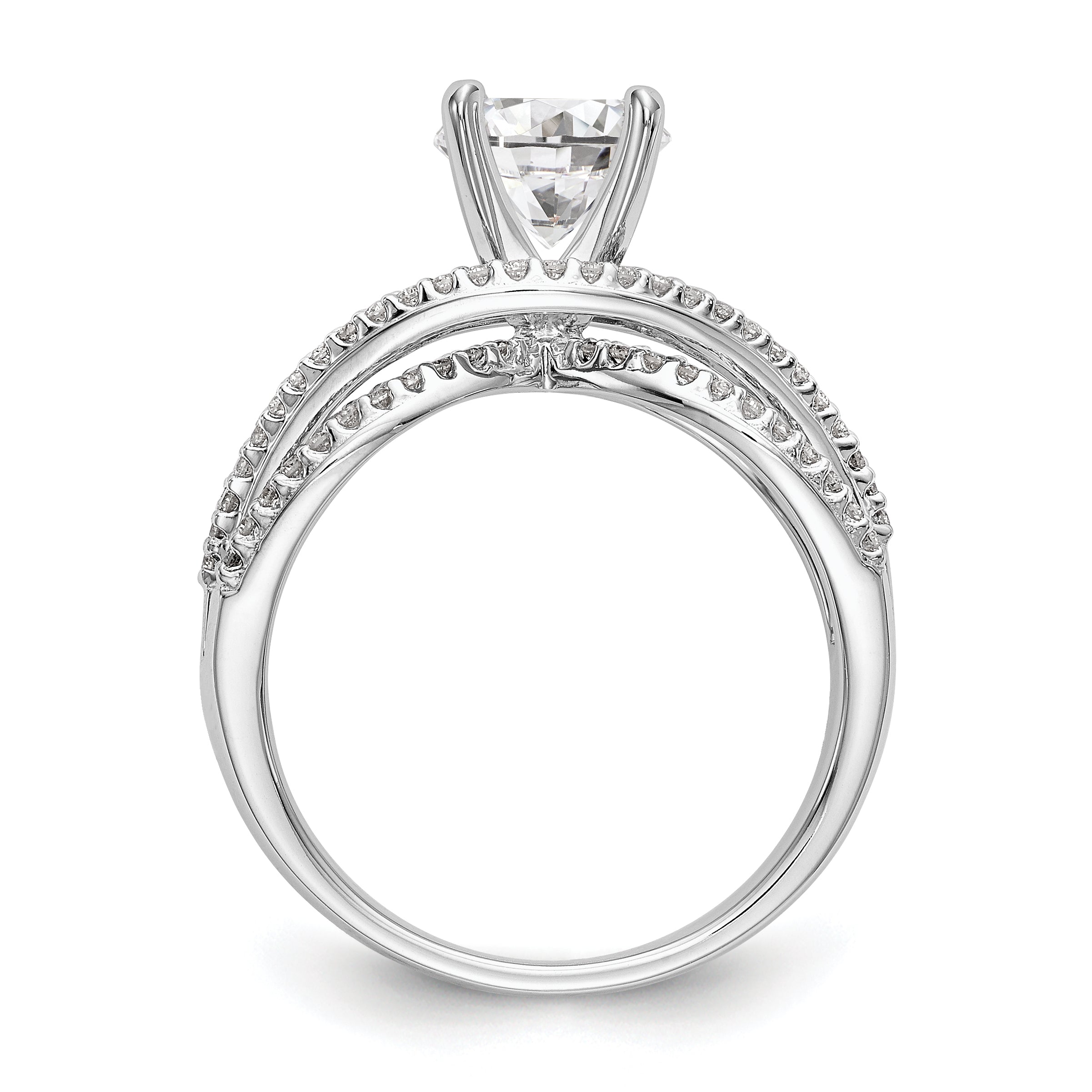 14k White Gold Peg Set Simulated Diamond Criss Cross Engagement Ring