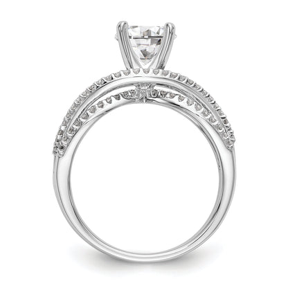 14k White Gold Peg Set Simulated Diamond Criss Cross Engagement Ring