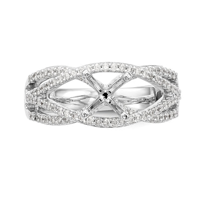 14k White Gold Peg Set Simulated Diamond Criss Cross Engagement Ring