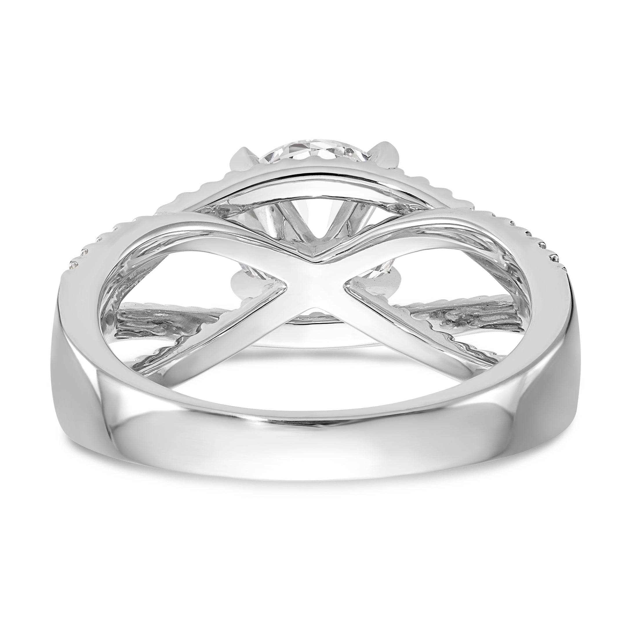 14k White Gold Peg Set Simulated Diamond Criss Cross Engagement Ring