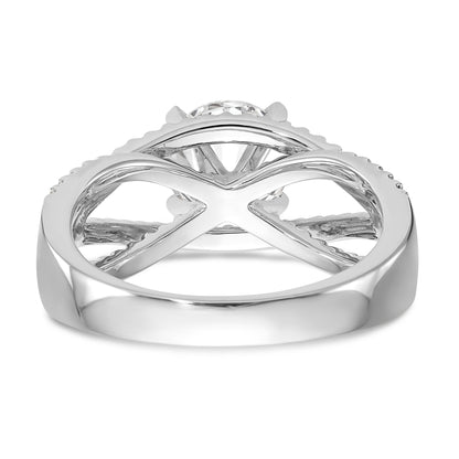 14k White Gold Peg Set Simulated Diamond Criss Cross Engagement Ring