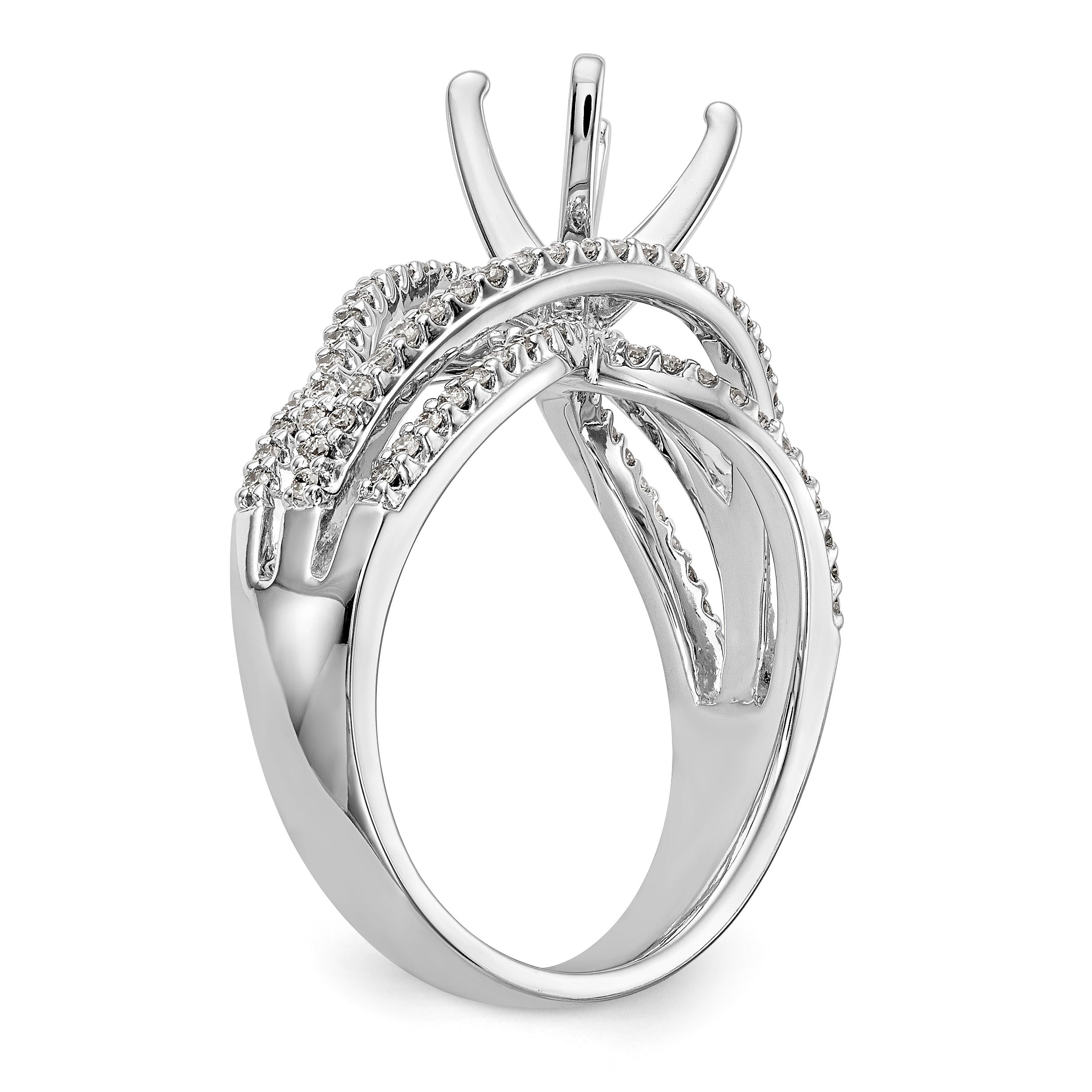 14k White Gold Peg Set Simulated Diamond Criss Cross Engagement Ring