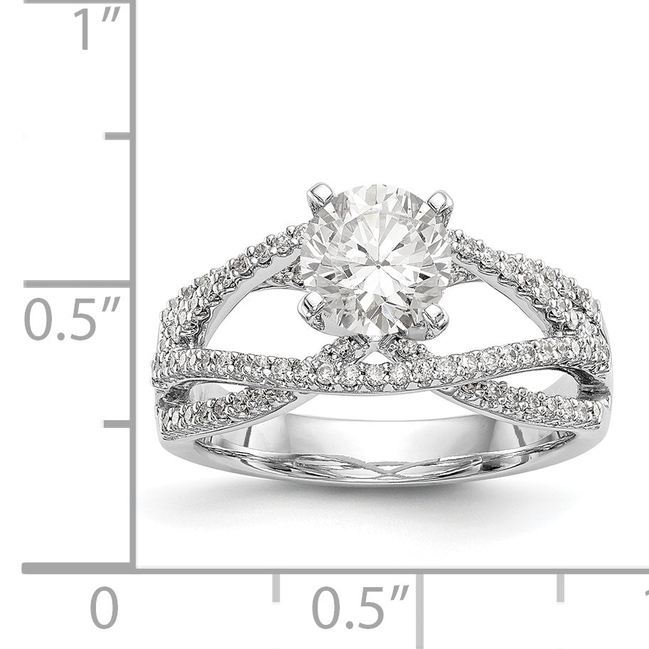 14k White Gold Peg Set Simulated Diamond Criss Cross Engagement Ring