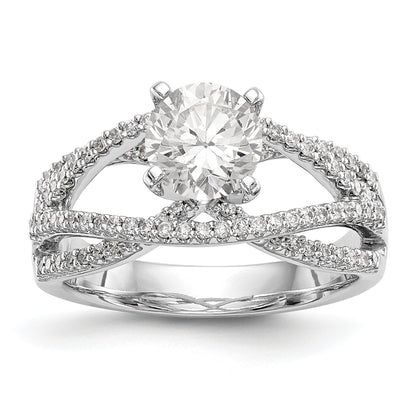 14k White Gold Peg Set Simulated Diamond Criss Cross Engagement Ring