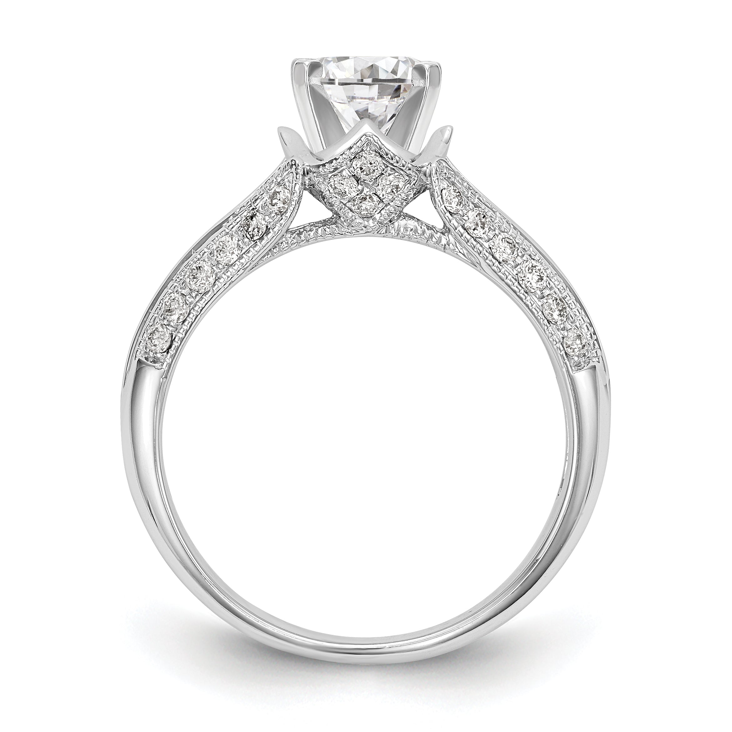 14kw Peg Set Simulated Diamond Criss Cross Engagement Ring