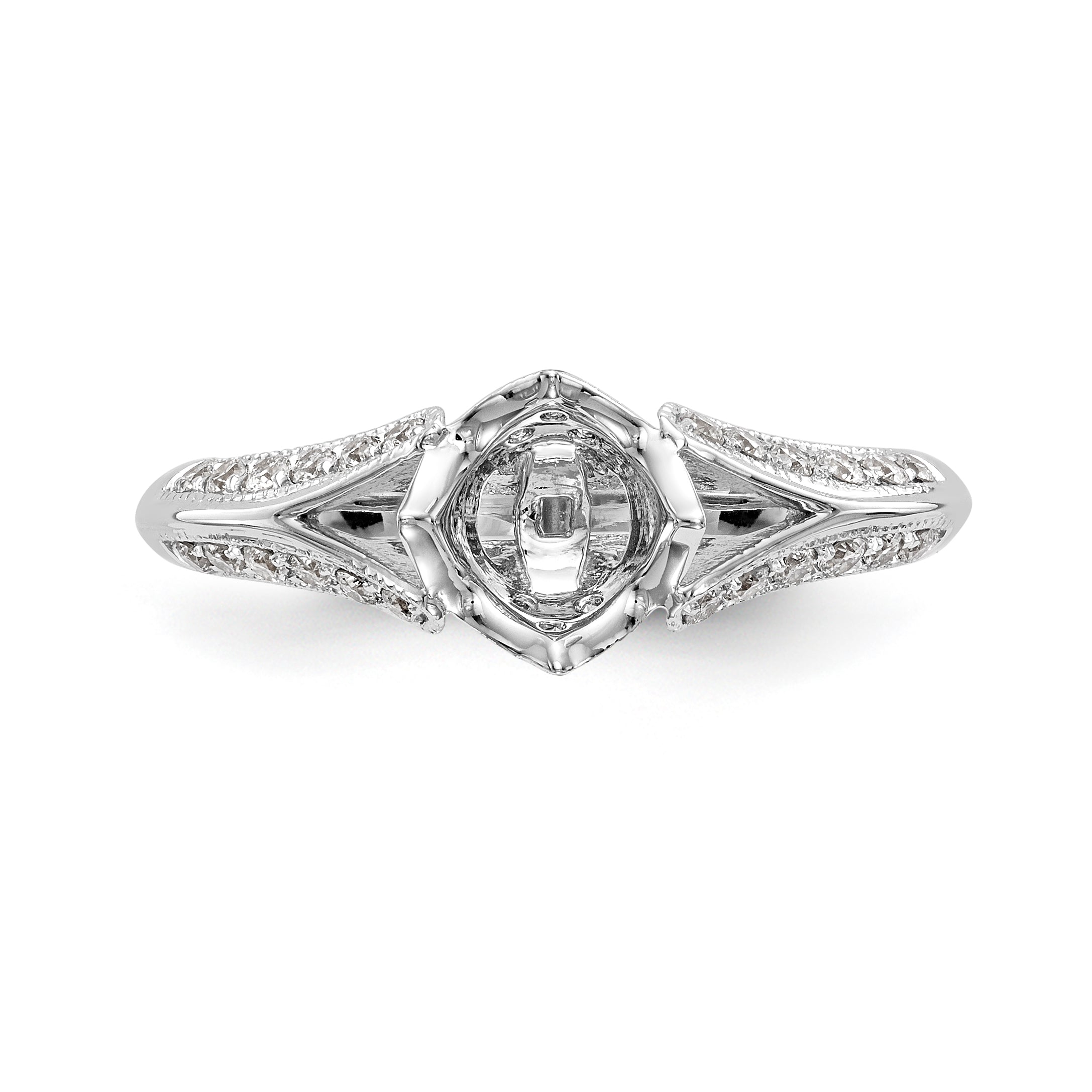 14kw Peg Set Simulated Diamond Criss Cross Engagement Ring