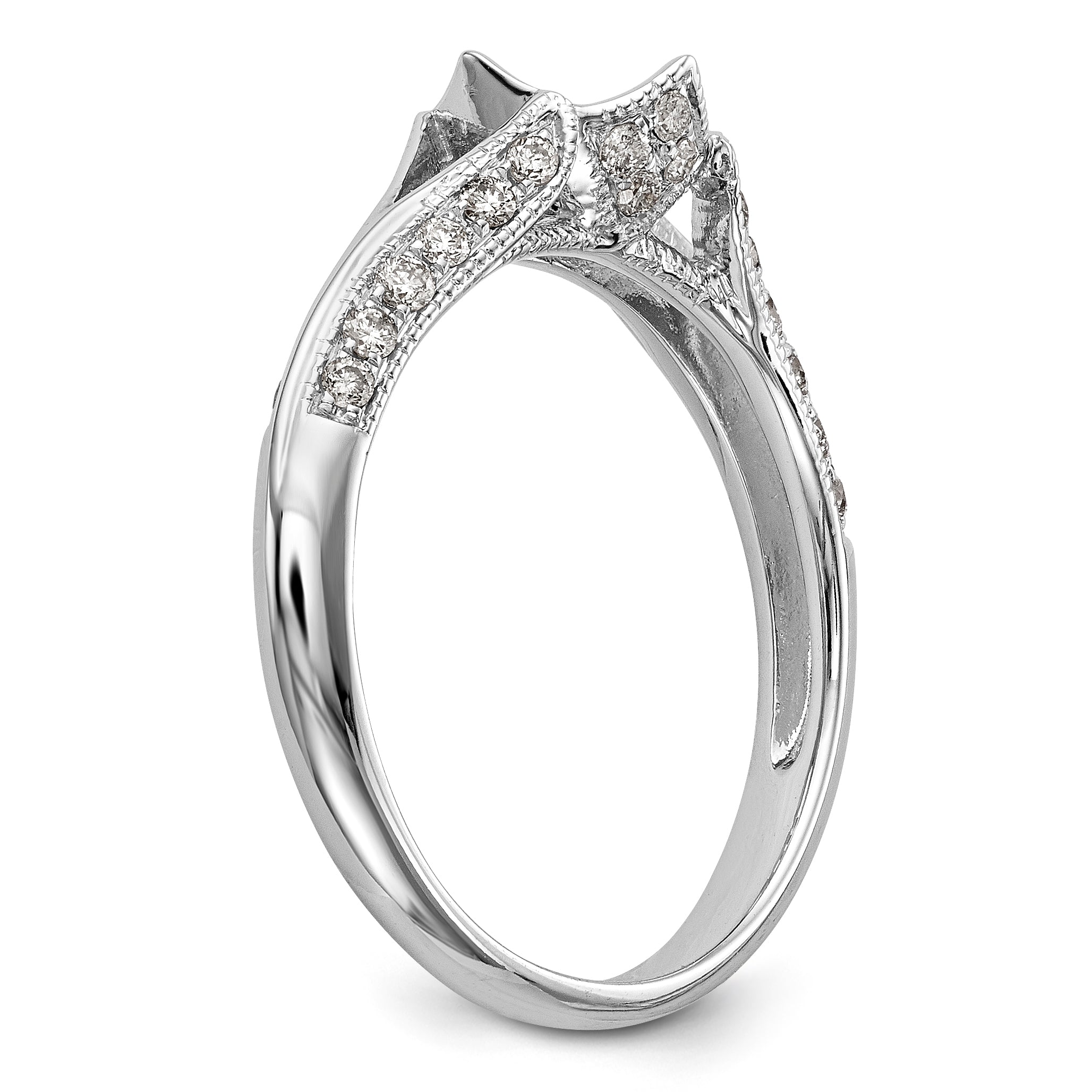 14kw Peg Set Simulated Diamond Criss Cross Engagement Ring