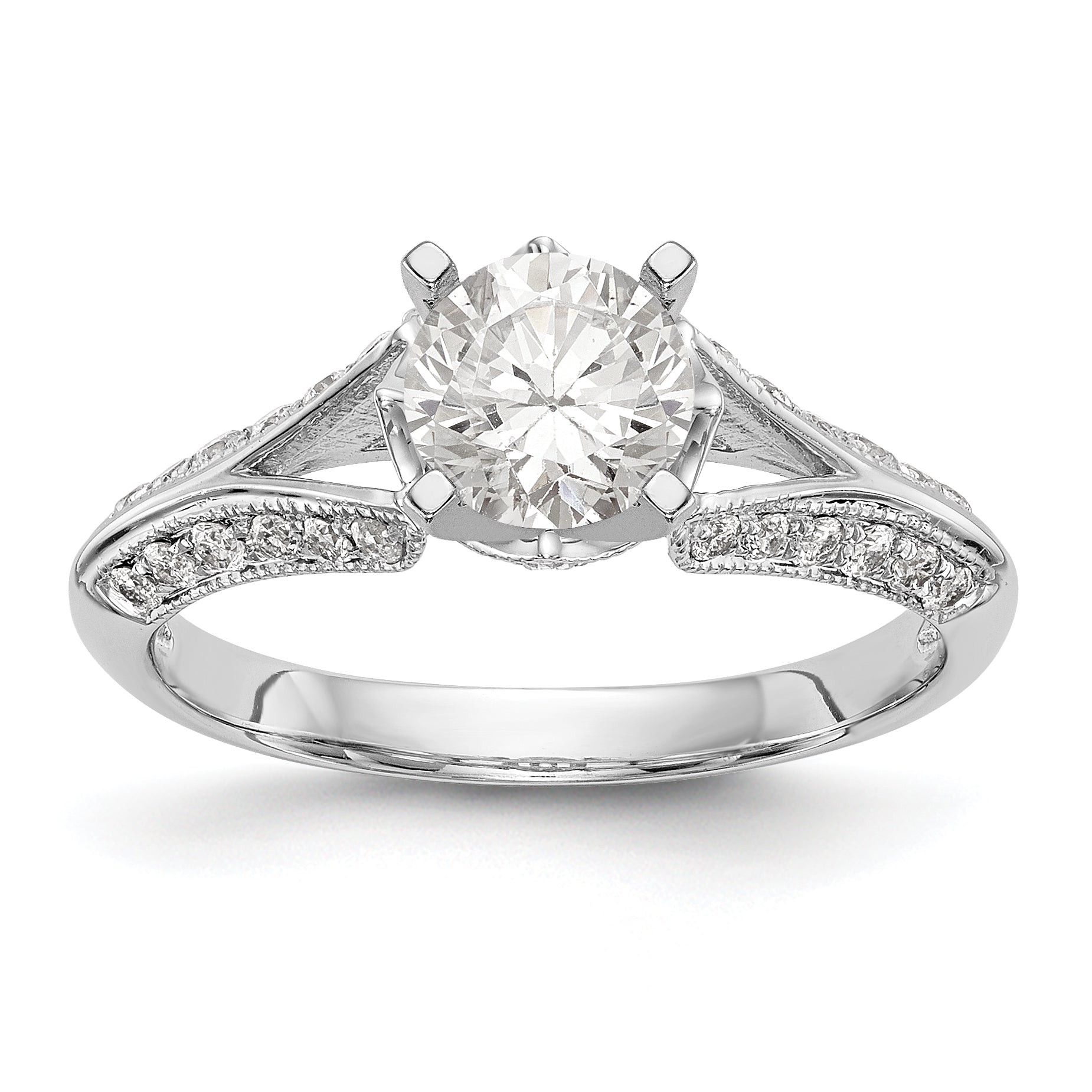 14kw Peg Set Simulated Diamond Criss Cross Engagement Ring