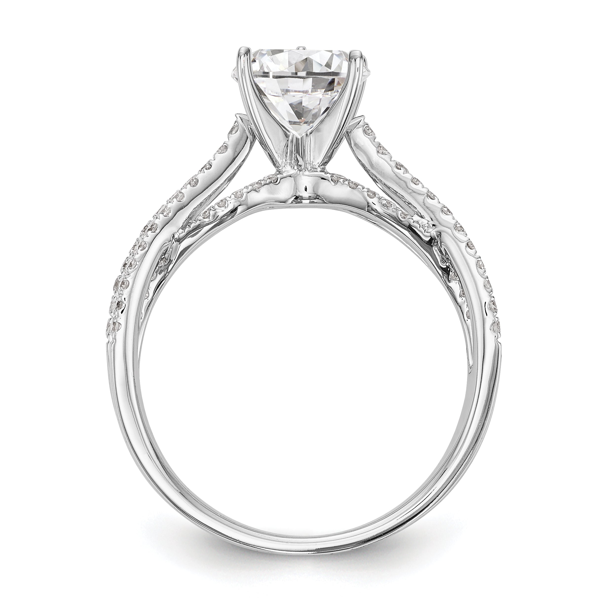 14k White Gold Peg Set Simulated Diamond Criss Cross Engagement Ring