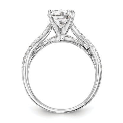 14k White Gold Peg Set Simulated Diamond Criss Cross Engagement Ring