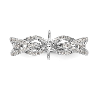 14k White Gold Peg Set Simulated Diamond Criss Cross Engagement Ring