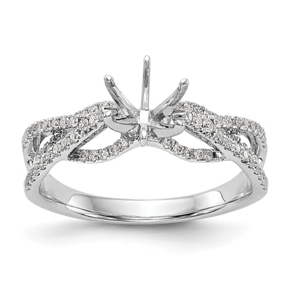 14k White Gold Peg Set Simulated Diamond Criss Cross Engagement Ring