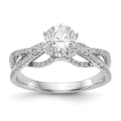 14k White Gold Peg Set Simulated Diamond Criss Cross Engagement Ring