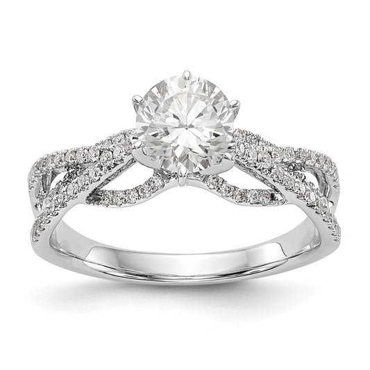 14k White Gold Peg Set Simulated Diamond Criss Cross Engagement Ring