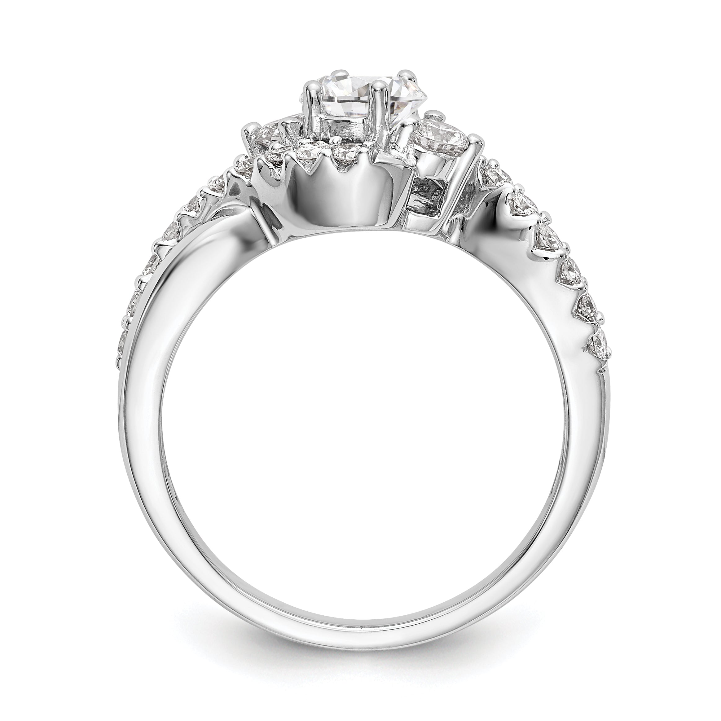14k White Gold Simulated Diamond Criss Cross Engagement Ring