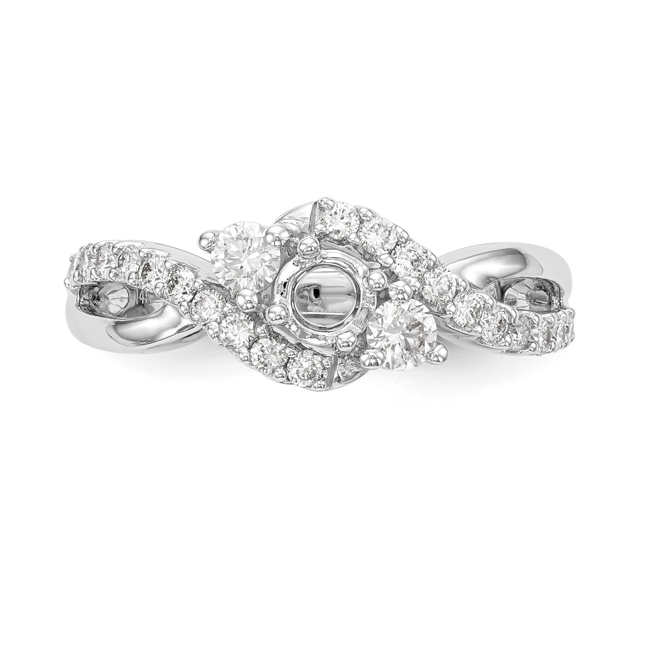 14k White Gold Simulated Diamond Criss Cross Engagement Ring