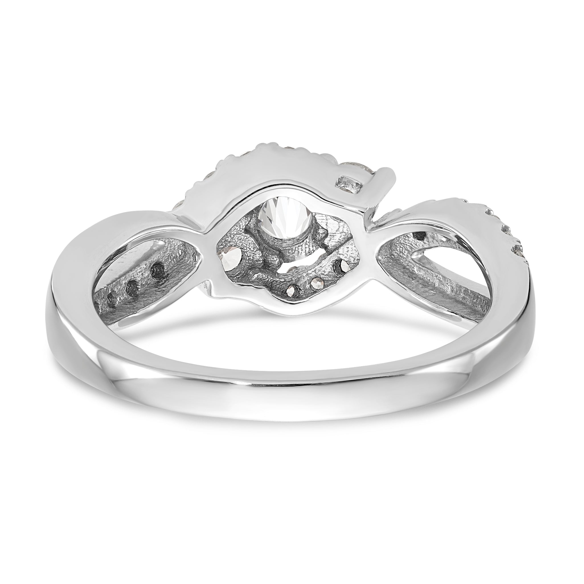 14k White Gold Simulated Diamond Criss Cross Engagement Ring