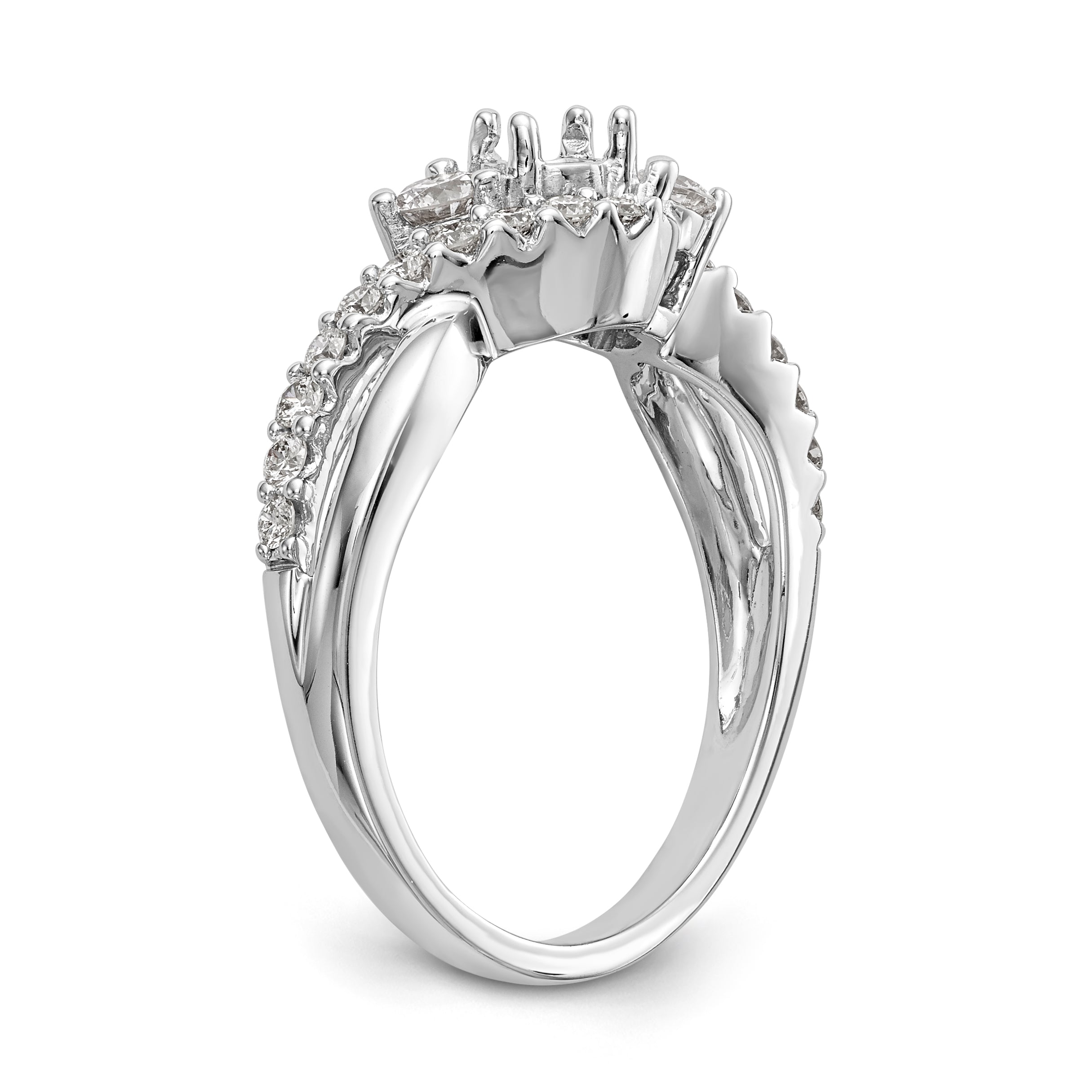 14k White Gold Simulated Diamond Criss Cross Engagement Ring