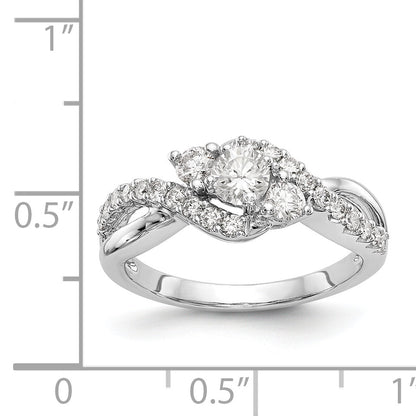 14k White Gold Simulated Diamond Criss Cross Engagement Ring