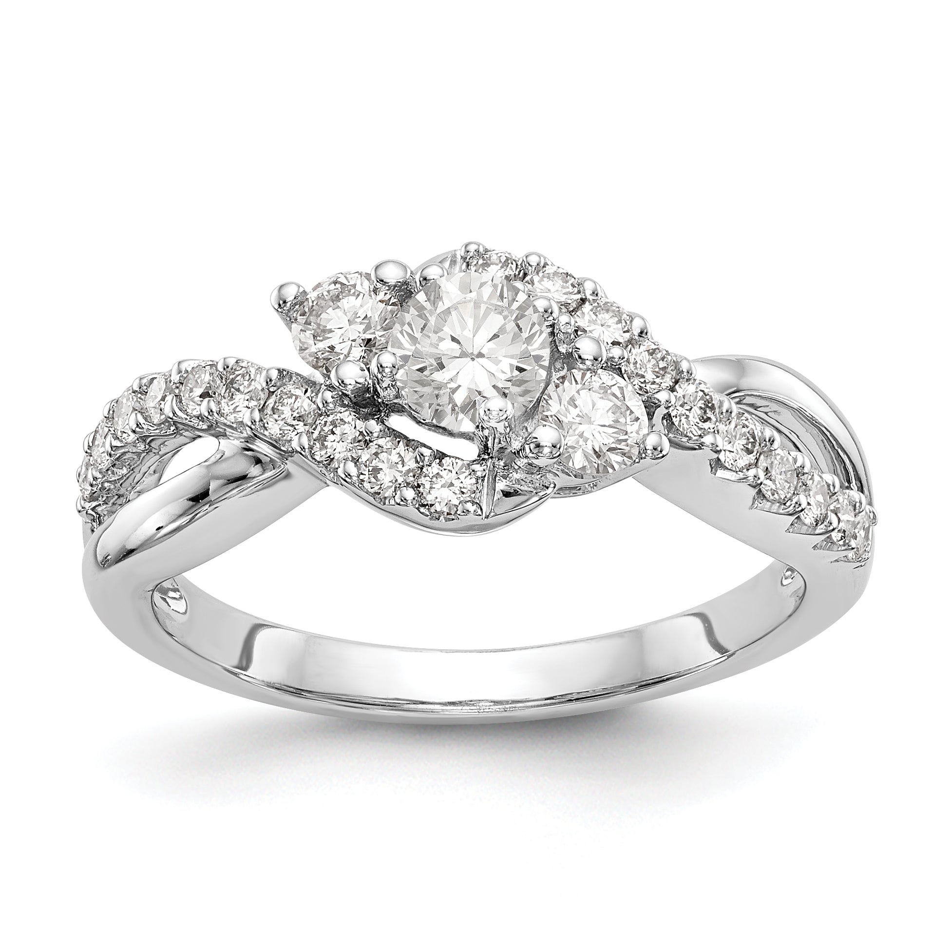 14k White Gold Simulated Diamond Criss Cross Engagement Ring