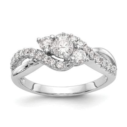 14k White Gold Simulated Diamond Criss Cross Engagement Ring