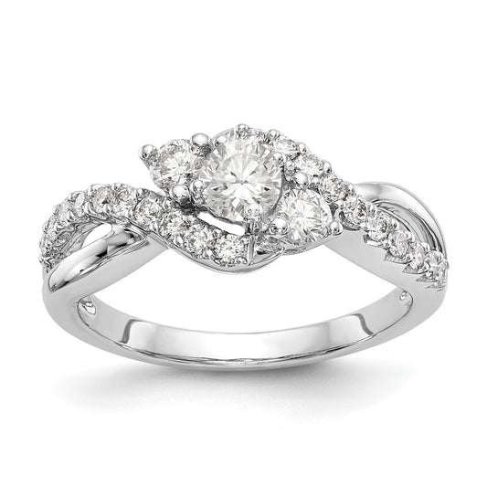 14k White Gold Simulated Diamond Criss Cross Engagement Ring