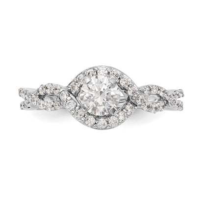 14k White Gold Peg Set Simulated Diamond Criss Cross Engagement Ring