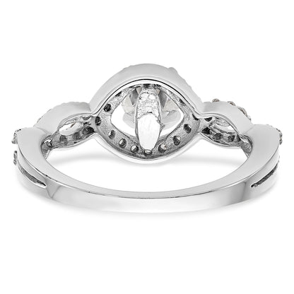 14k White Gold Peg Set Simulated Diamond Criss Cross Engagement Ring