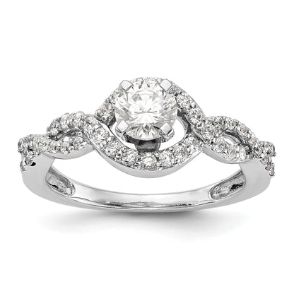 14k White Gold Peg Set Simulated Diamond Criss Cross Engagement Ring