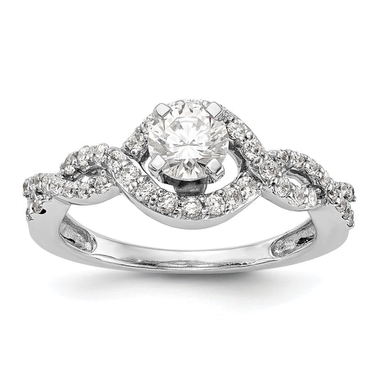 14k White Gold Peg Set Simulated Diamond Criss Cross Engagement Ring