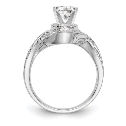 14k White Gold Peg Set Simulated Diamond Criss Cross Engagement Ring