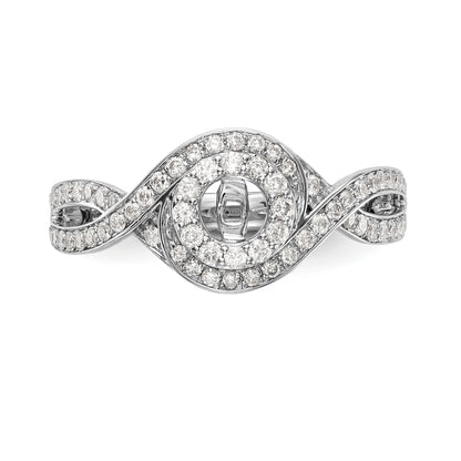 14k White Gold Peg Set Simulated Diamond Criss Cross Engagement Ring