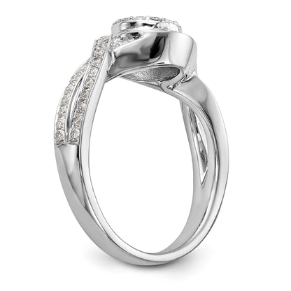 14k White Gold Peg Set Simulated Diamond Criss Cross Engagement Ring
