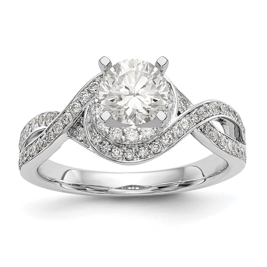 14k White Gold Peg Set Simulated Diamond Criss Cross Engagement Ring