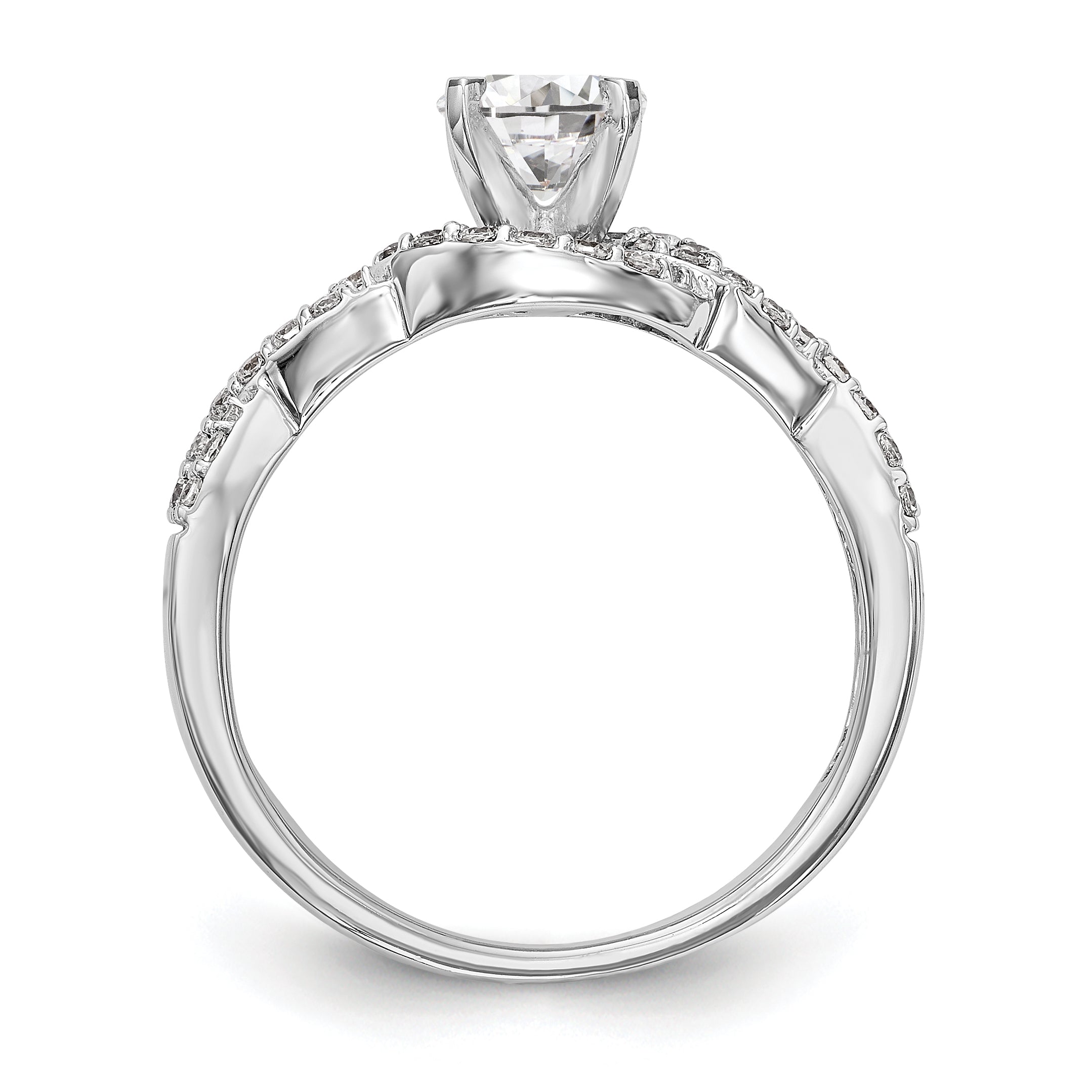 14k White Gold Peg Set Simulated Diamond Criss Cross Engagement Ring
