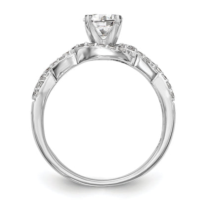 14k White Gold Peg Set Simulated Diamond Criss Cross Engagement Ring