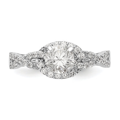14k White Gold Peg Set Simulated Diamond Criss Cross Engagement Ring