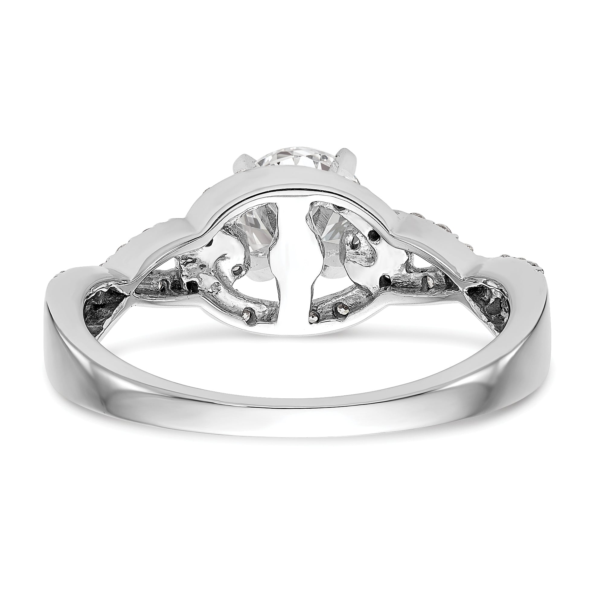 14k White Gold Peg Set Simulated Diamond Criss Cross Engagement Ring