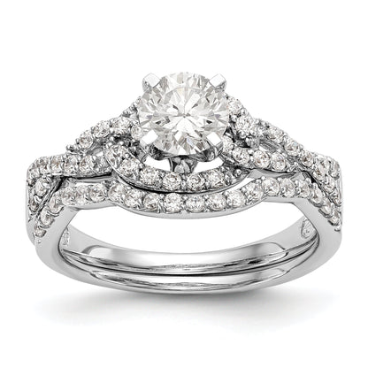 14k White Gold Peg Set Simulated Diamond Criss Cross Engagement Ring