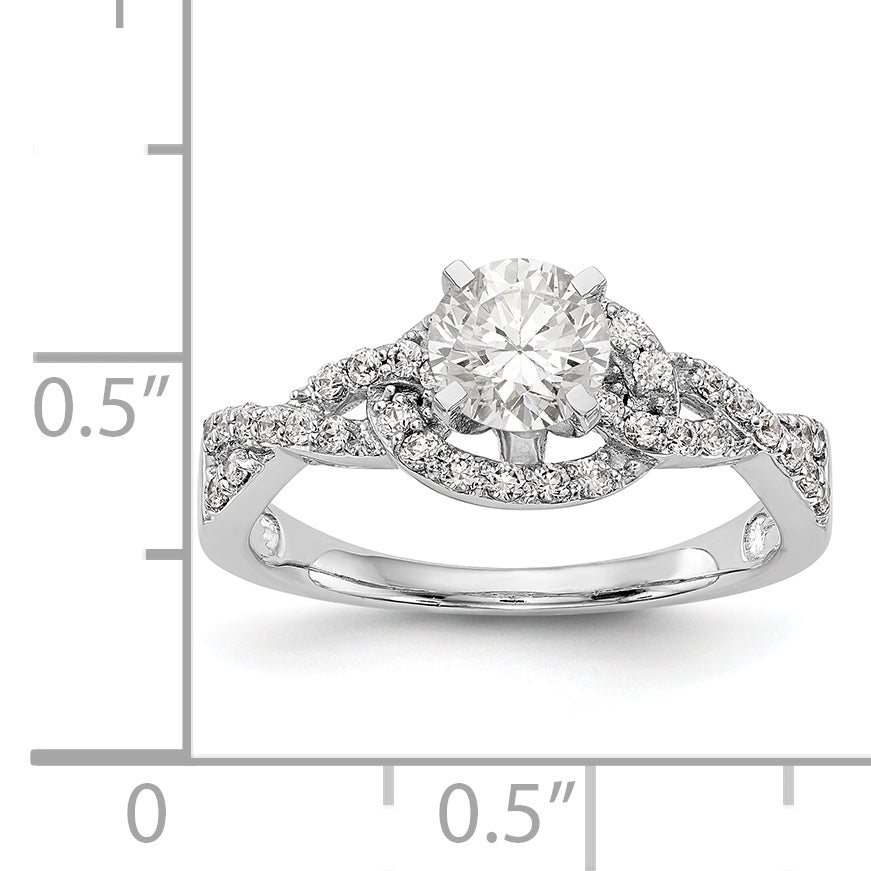 14k White Gold Peg Set Simulated Diamond Criss Cross Engagement Ring