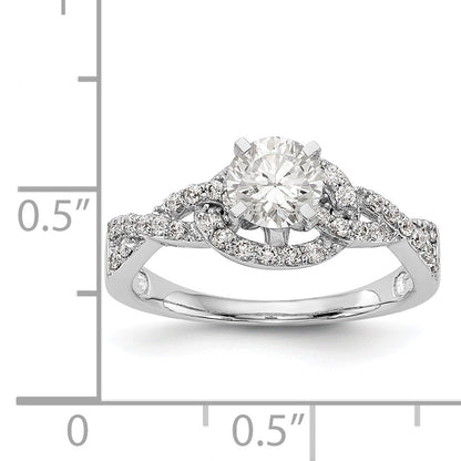 14k White Gold Peg Set Simulated Diamond Criss Cross Engagement Ring