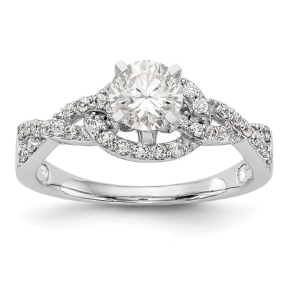 14k White Gold Peg Set Simulated Diamond Criss Cross Engagement Ring