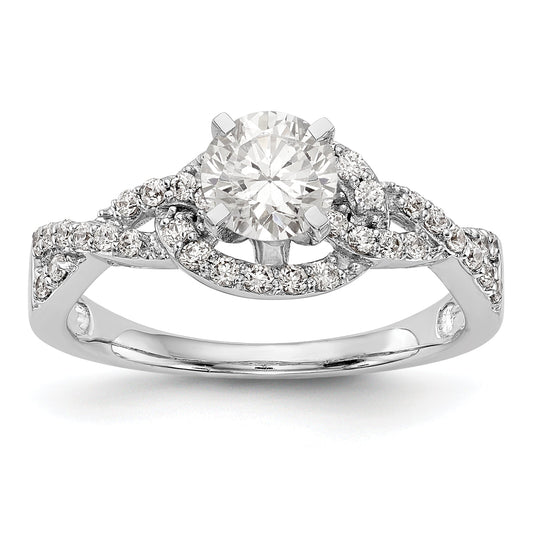 14k White Gold Peg Set Simulated Diamond Criss Cross Engagement Ring