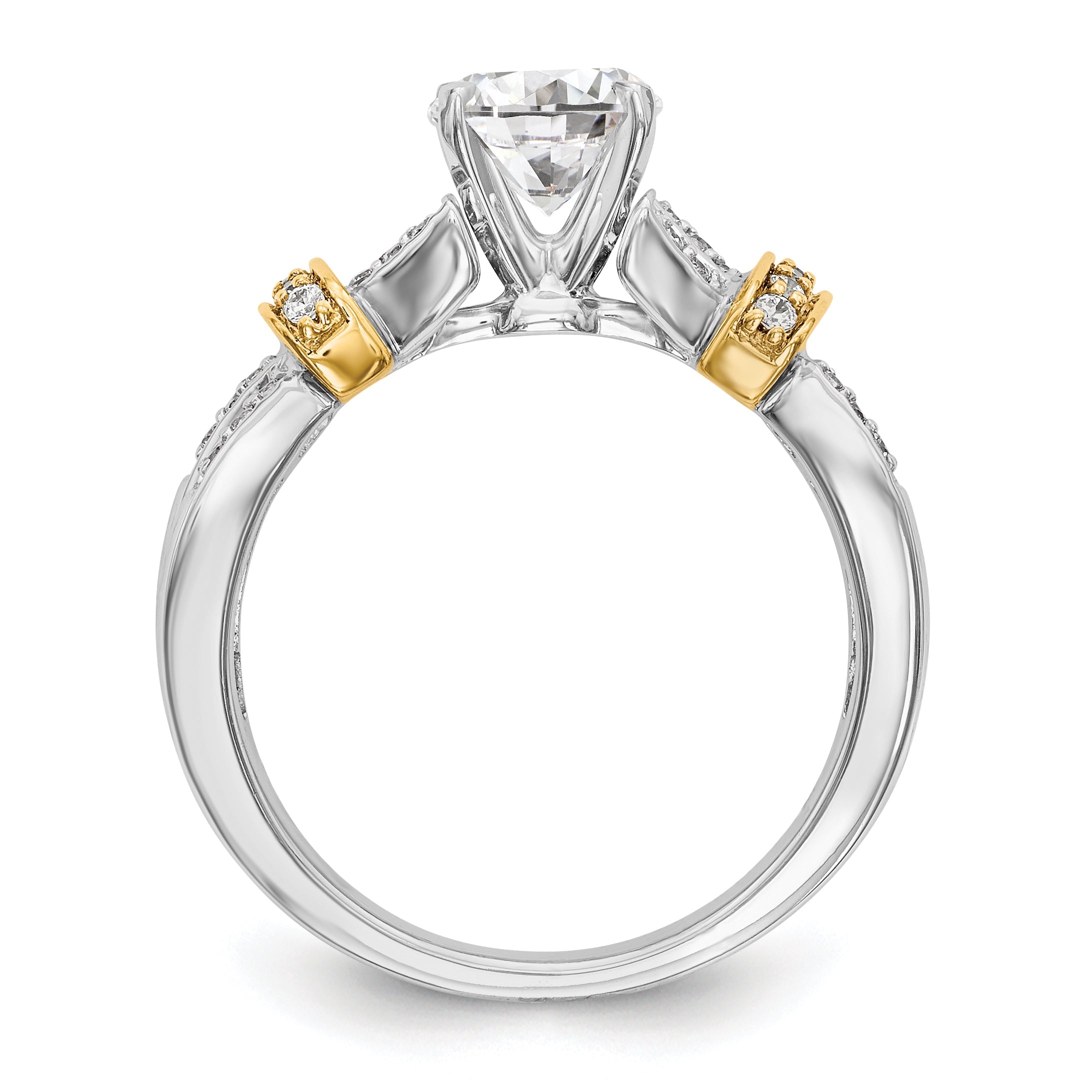 14k Two tone Peg Set Simulated Diamond Criss Cross Engagement Ring