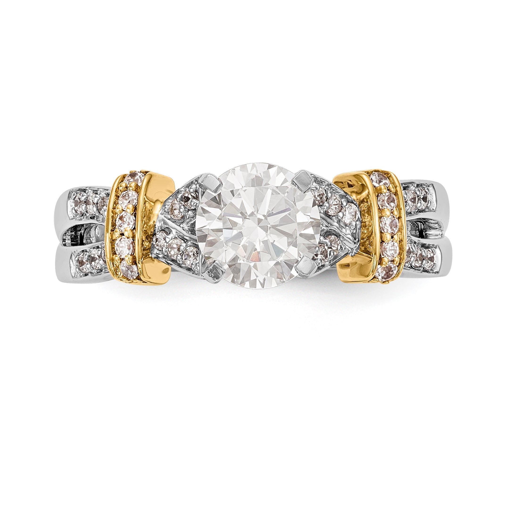 14k Two tone Peg Set Simulated Diamond Criss Cross Engagement Ring