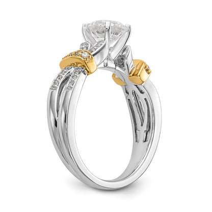 14k Two tone Peg Set Simulated Diamond Criss Cross Engagement Ring