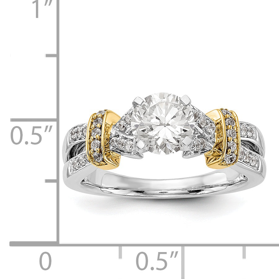 14k Two tone Peg Set Simulated Diamond Criss Cross Engagement Ring